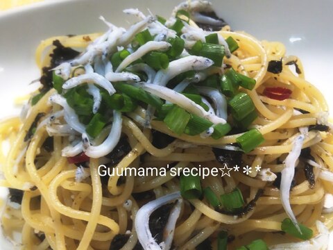 包丁不要♡簡単♡しらすと海苔の和風パスタ